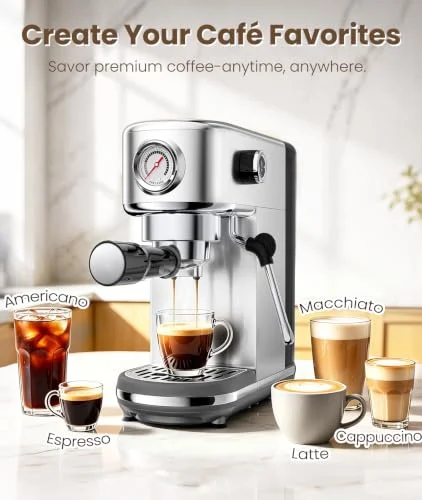 atatix espresso machine with milk frother, 20 bar pressure