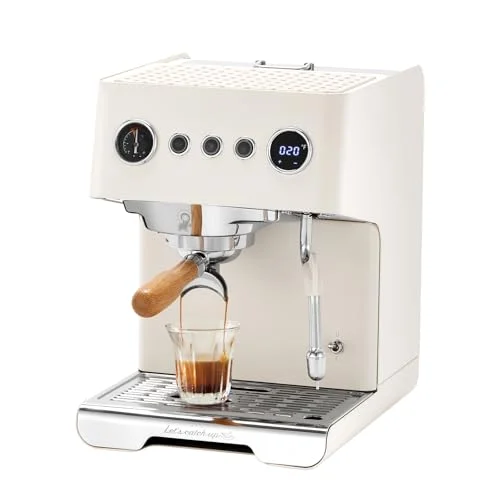 Gemilai G3028A espresso machine with adjustable pressure dial, white, dual boiler