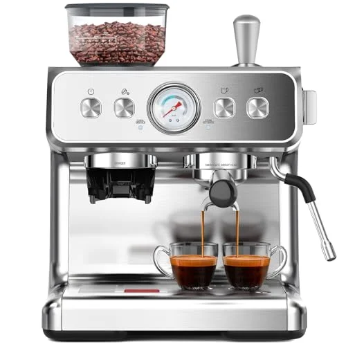2026 Upgrade espresso machine with built-in anti-clog grinder