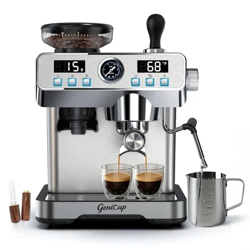 GeniCup espresso machine with grinder and 68oz water tank