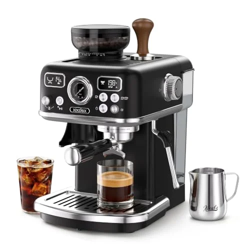 XIXUBX espresso machine with grinder and PID temperature control display