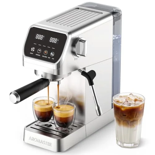 Aromaster 1400W stainless steel espresso machine with milk frother