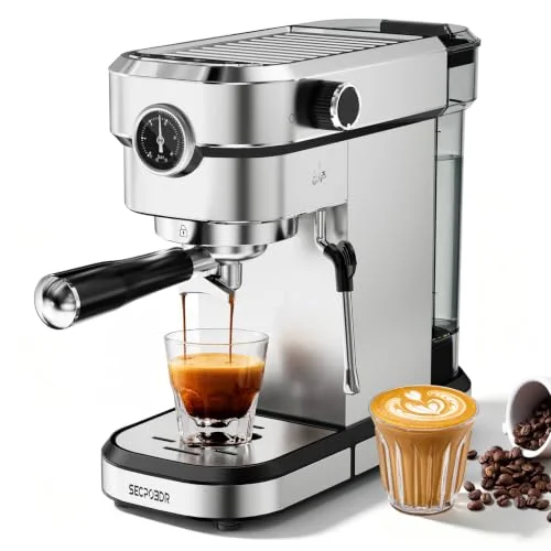 SECPOEDR 20 Bar Semi-Automatic Espresso Machine with Pressure Gauge
