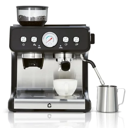 JustSmart Deluxe espresso machine with double boiler and built-in burr grinder