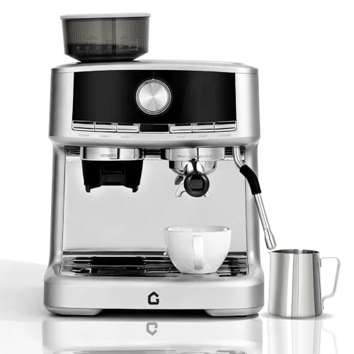 JustSmart Deluxe espresso machine with double boiler and built-in burr grinder