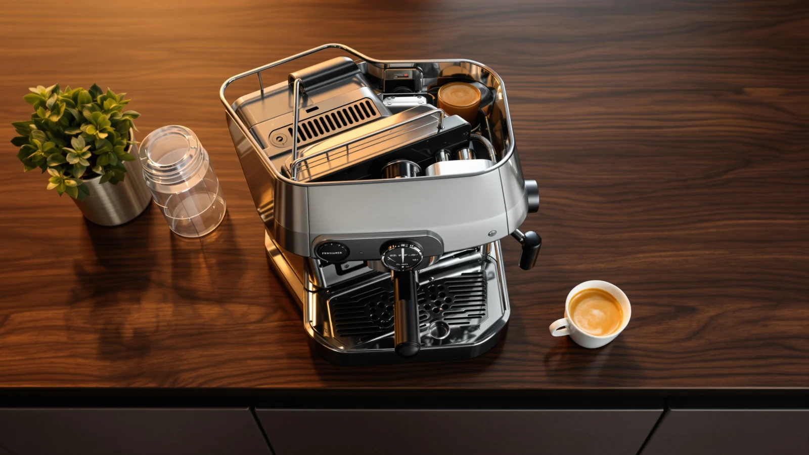Six Breville espresso machines arranged by tier, from the compact Bambino to the twin-boiler Dual Boiler
