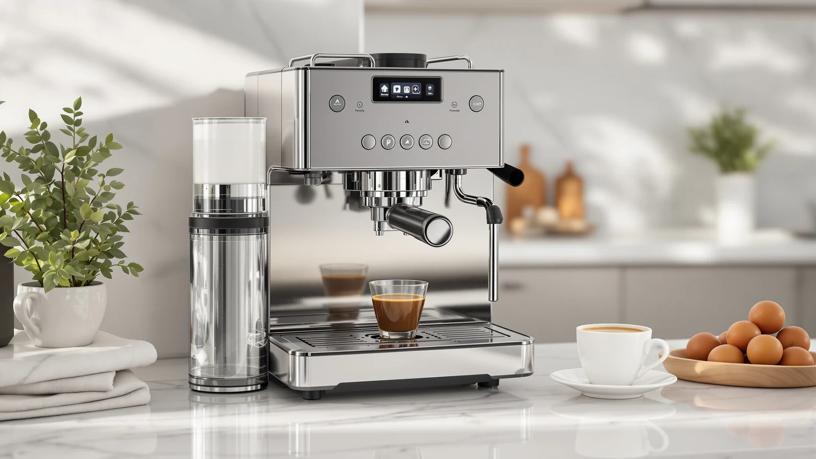 Four De'Longhi espresso machines side by side, from a manual lever model to a bean-to-cup super-automatic