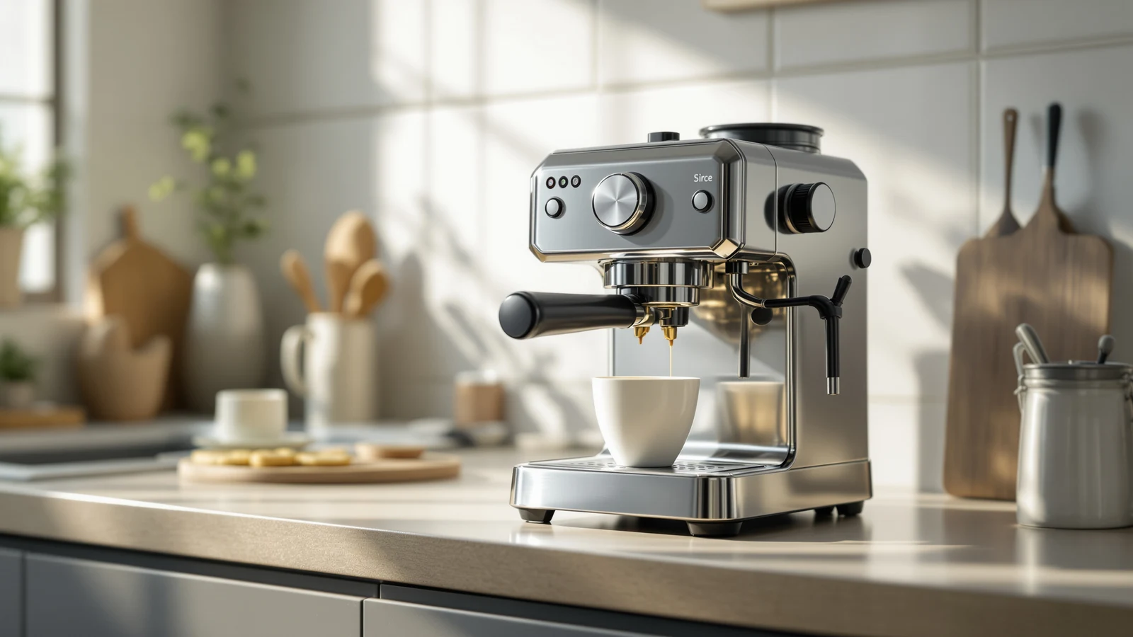 Compact steam and pump espresso machines side by side on a kitchen counter, both priced under one hundred dollars