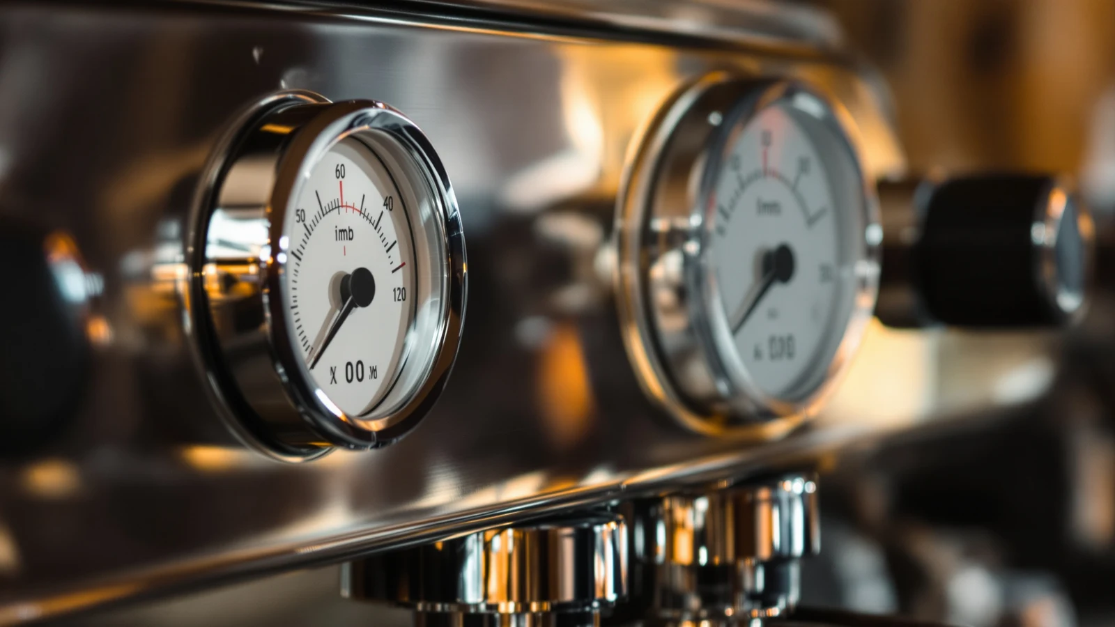 Espresso machine pressure gauge showing the needle in the brewing zone during a shot